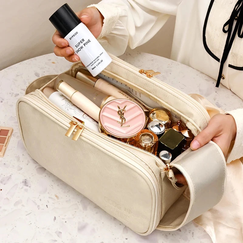 Waterproof Travel Cosmetic Bag – PU Leather Makeup Organizer