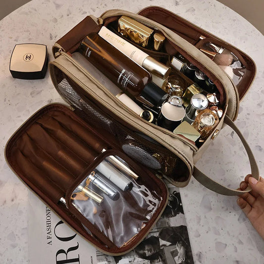 Waterproof Travel Cosmetic Bag – PU Leather Makeup Organizer
